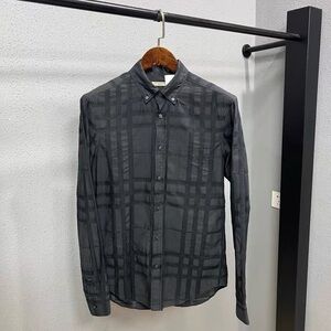 🚩steal authentic Burberry Dark Gray Plaid Button Down Shirt